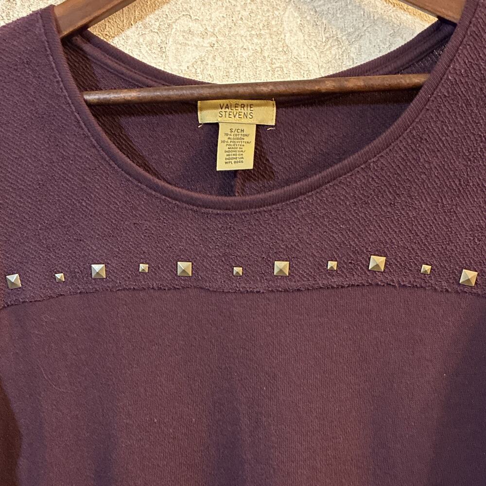 Valerie Stevens Purple Knit Mini Tunic Sweater Dress Studs Zipper Faux Pockets S - Picture 5 of 8